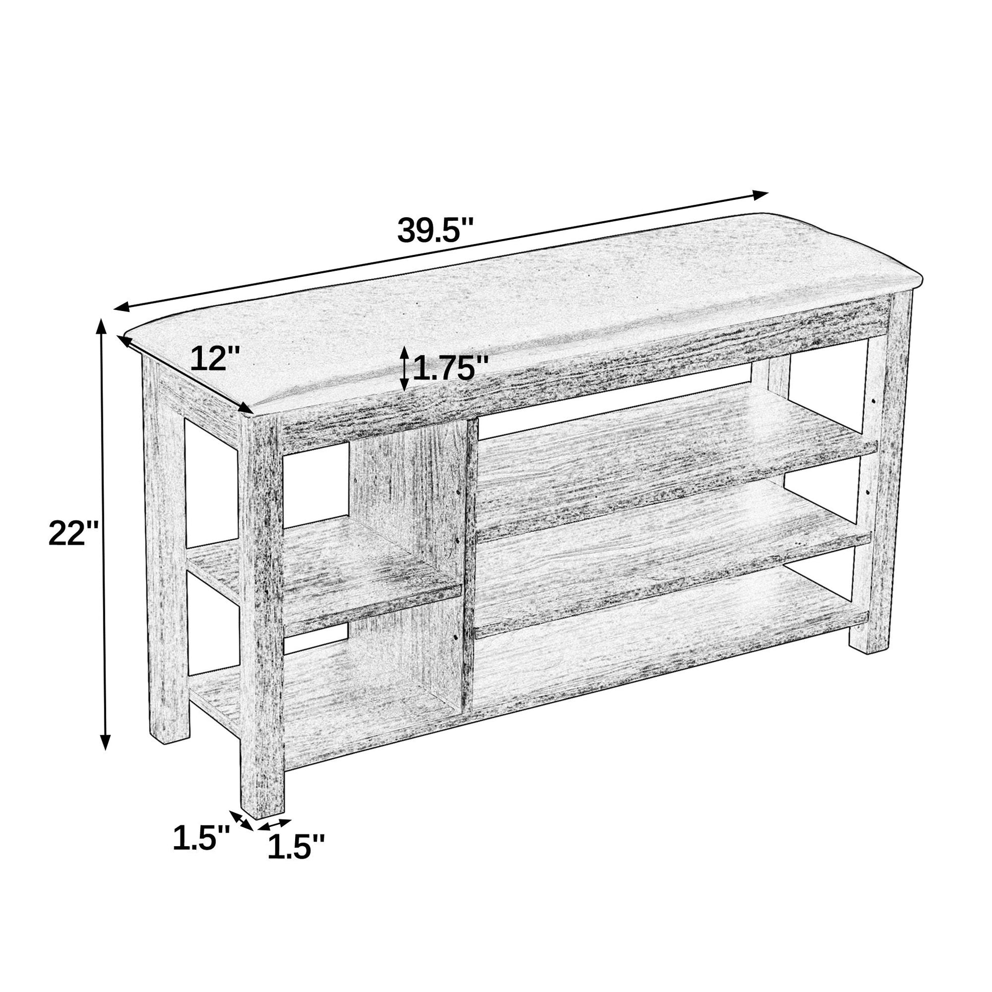 Height-Adjustable shoe-changing bench in wood finish with storage shelves, 39.5 inches long on Tampa Home & Garden Store