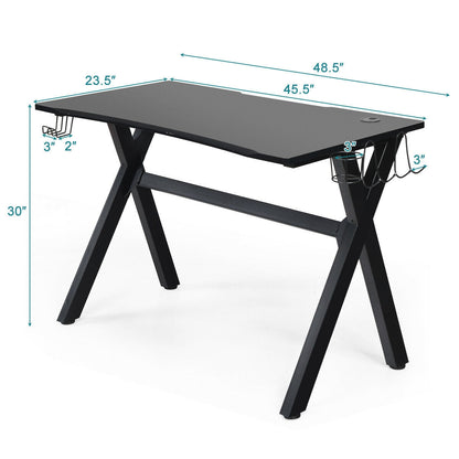 Escritorio de juegos ergonómico con alfombrilla para ratón y soporte para auriculares y vasos