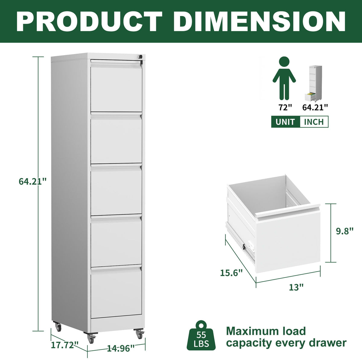 Metal vertical file cabinet with locking drawers and wheels, HouseOfZazla, black or white on Tampa Home & Garden Store