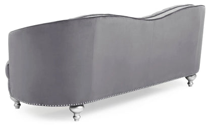 Jewel - Sofa gray velvet stationary sofa with nailhead trim along the base and silver turned legs on Tampa Home & Garden Store