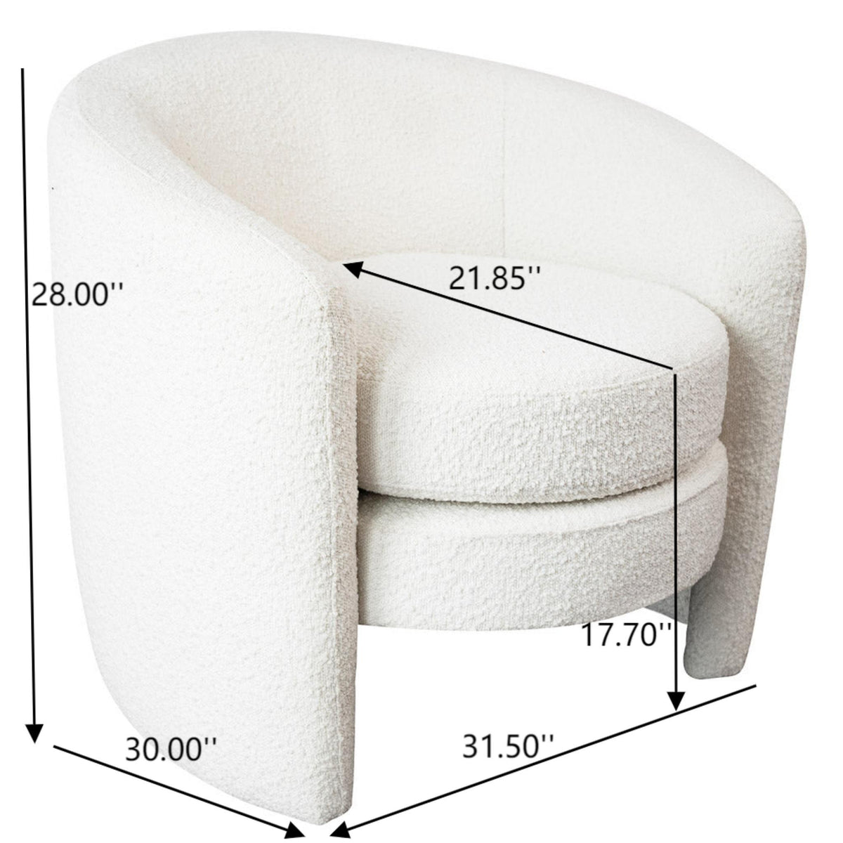 White boucle upholstered lounge chair with fully padded back, armchair style on Tampa Home & Garden Store