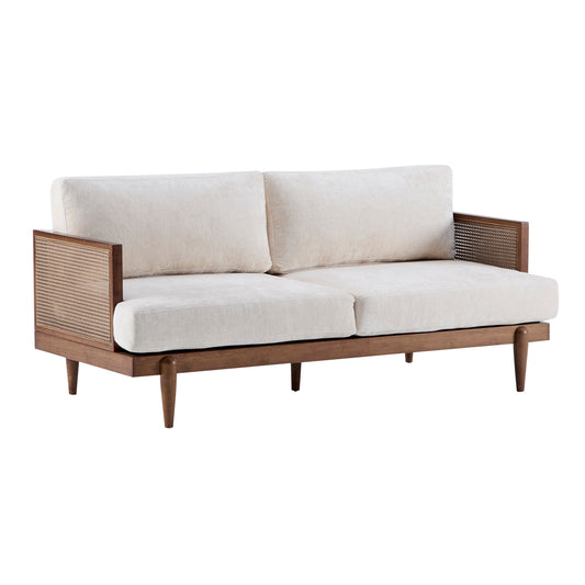 Emir 72in square-arm 3-seater boucle sofa with cane rattan panels and wooden frame on Tampa Home & Garden Store