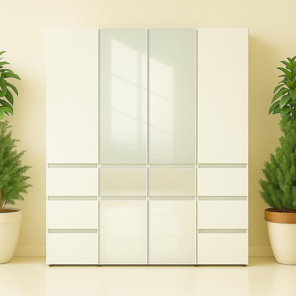 Slim modular closet cabinet with mirror in white, triple wardrobe by HouseOfZazla on Tampa Home & Garden Store