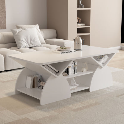 Geometric Engineered Coffee Table with Open Shelves in white by HouseOfZazla on Tampa Home & Garden Store