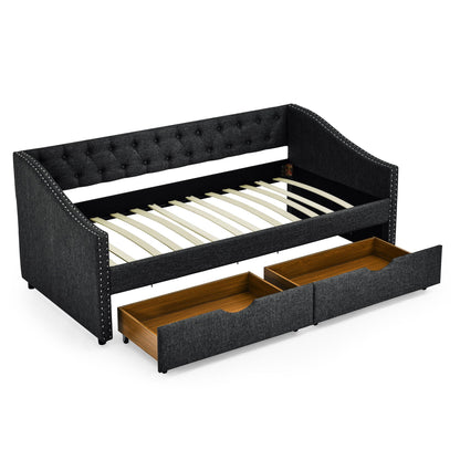 Upholstered Tufted Daybed with Storage Drawers