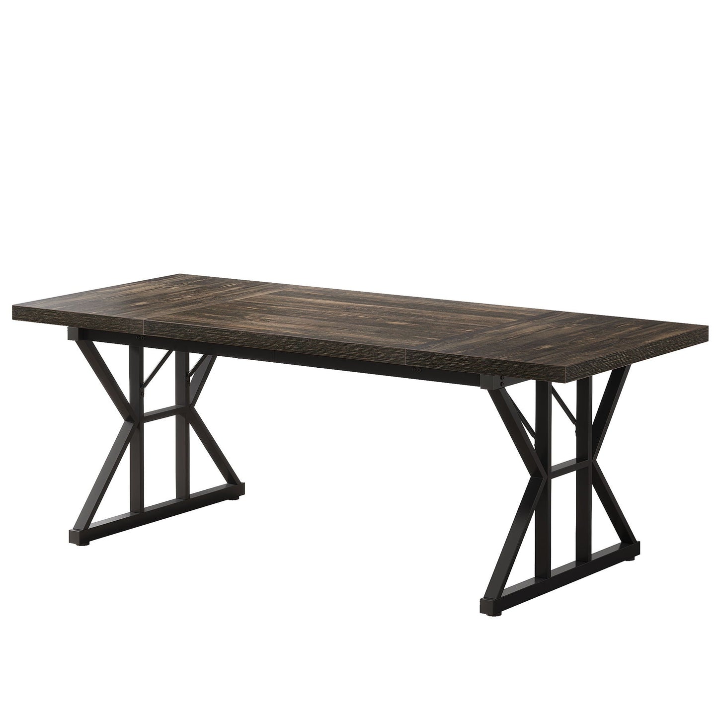 Rectangular dining table with dark wood top and black X-trestle metal legs HouseOfZazla on Tampa Home & Garden Store