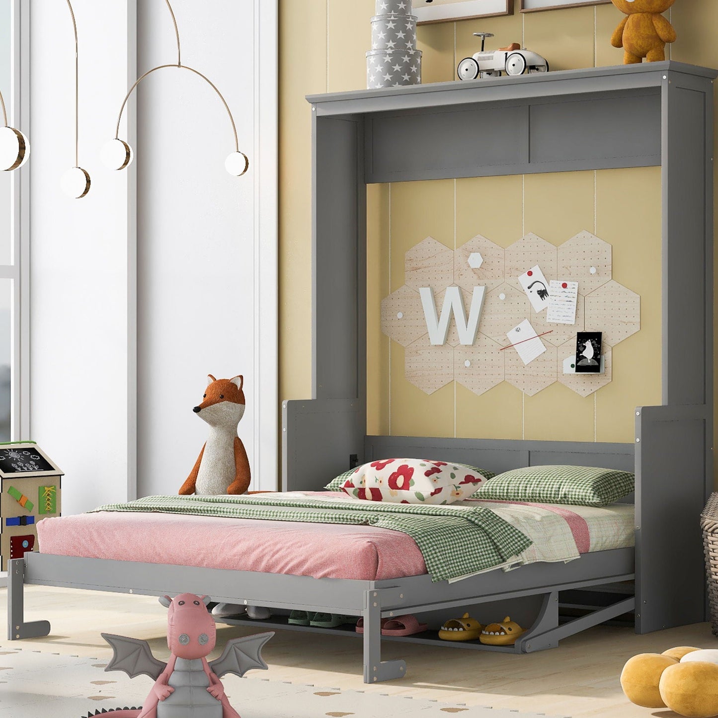 Queen Size Murphy Bed with Solid Pine Shelf