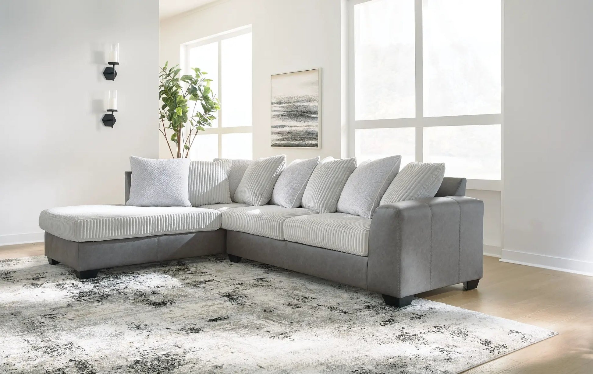Clairette Court Sectional by Unique Piece Furniture in light gray fabric, stationary on Tampa Home & Garden Store