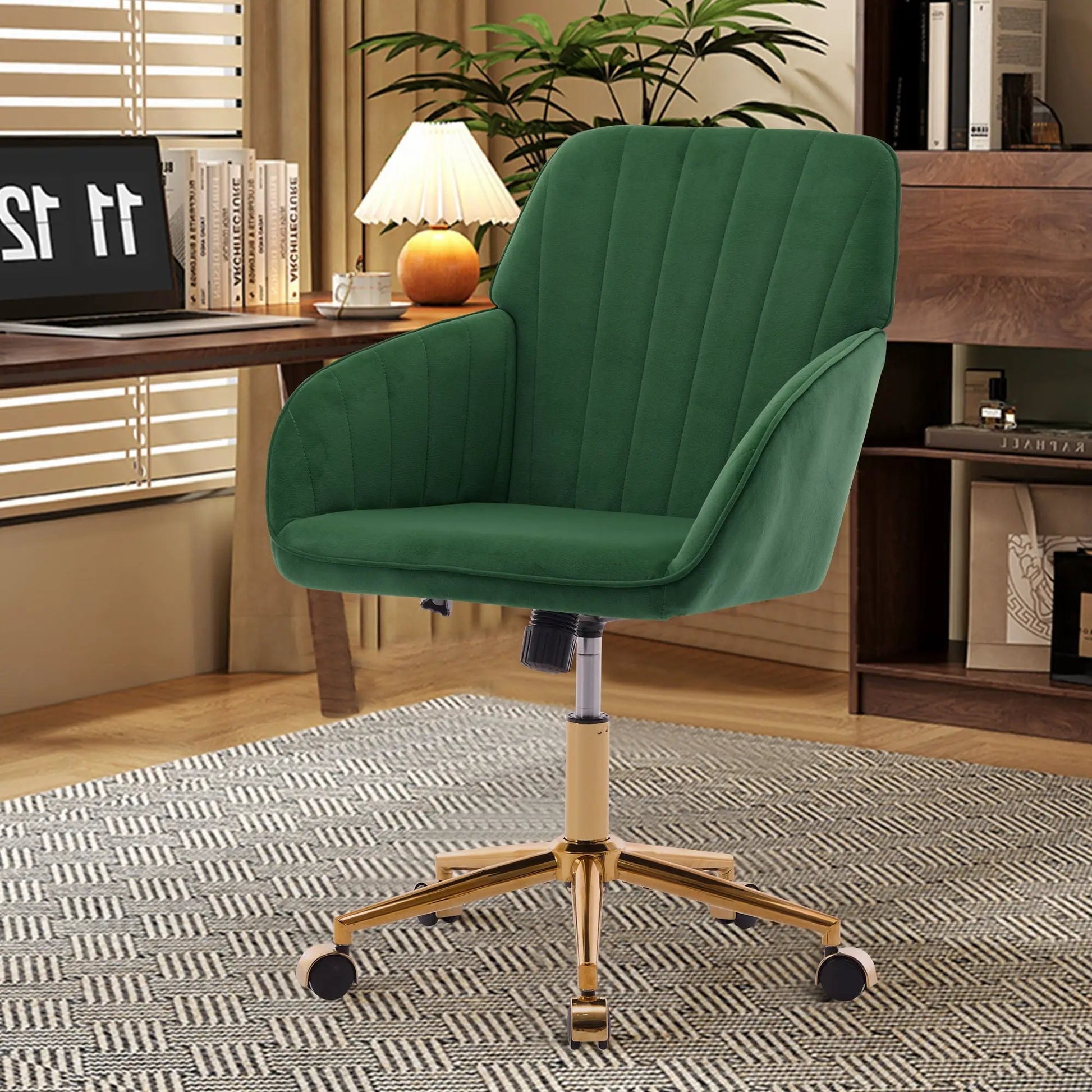 Adjustable ergonomic swivel office chair in green upholstery, gold base, Unique Piece Furniture on Tampa Home & Garden Store