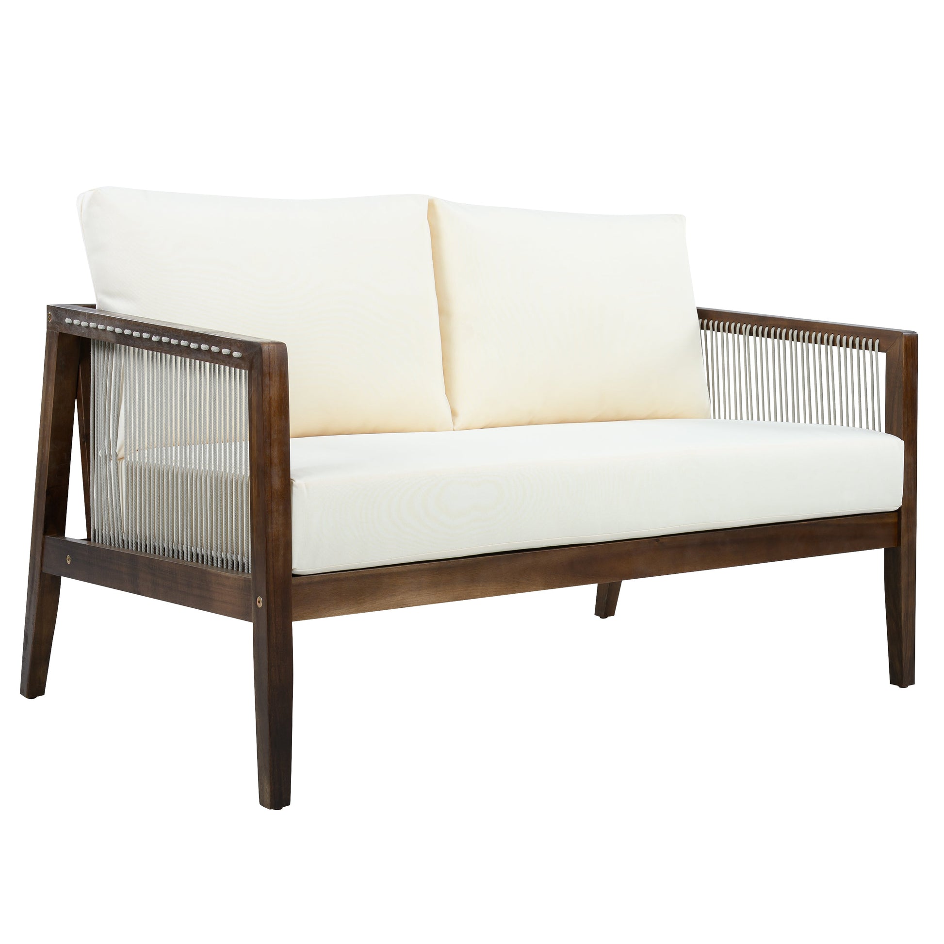 Outdoor 4-Piece Sofa Set HouseOfZazla acacia wood frame and rope detail cream cushions on Tampa Home & Garden Store
