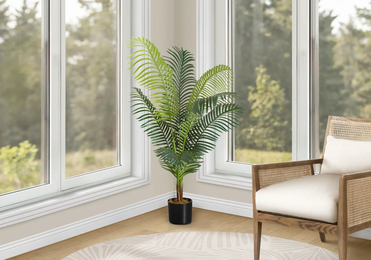 Artificial palm plant 47in tall with green leaves in a black pot for indoor greenery decor on Tampa Home & Garden Store