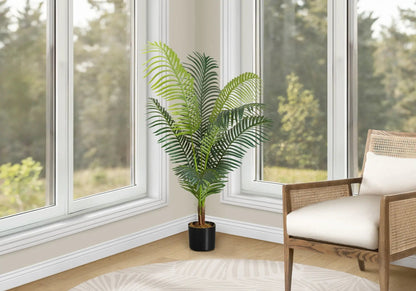 Artificial palm plant 47in tall with green leaves in a black pot for indoor greenery decor on Tampa Home & Garden Store