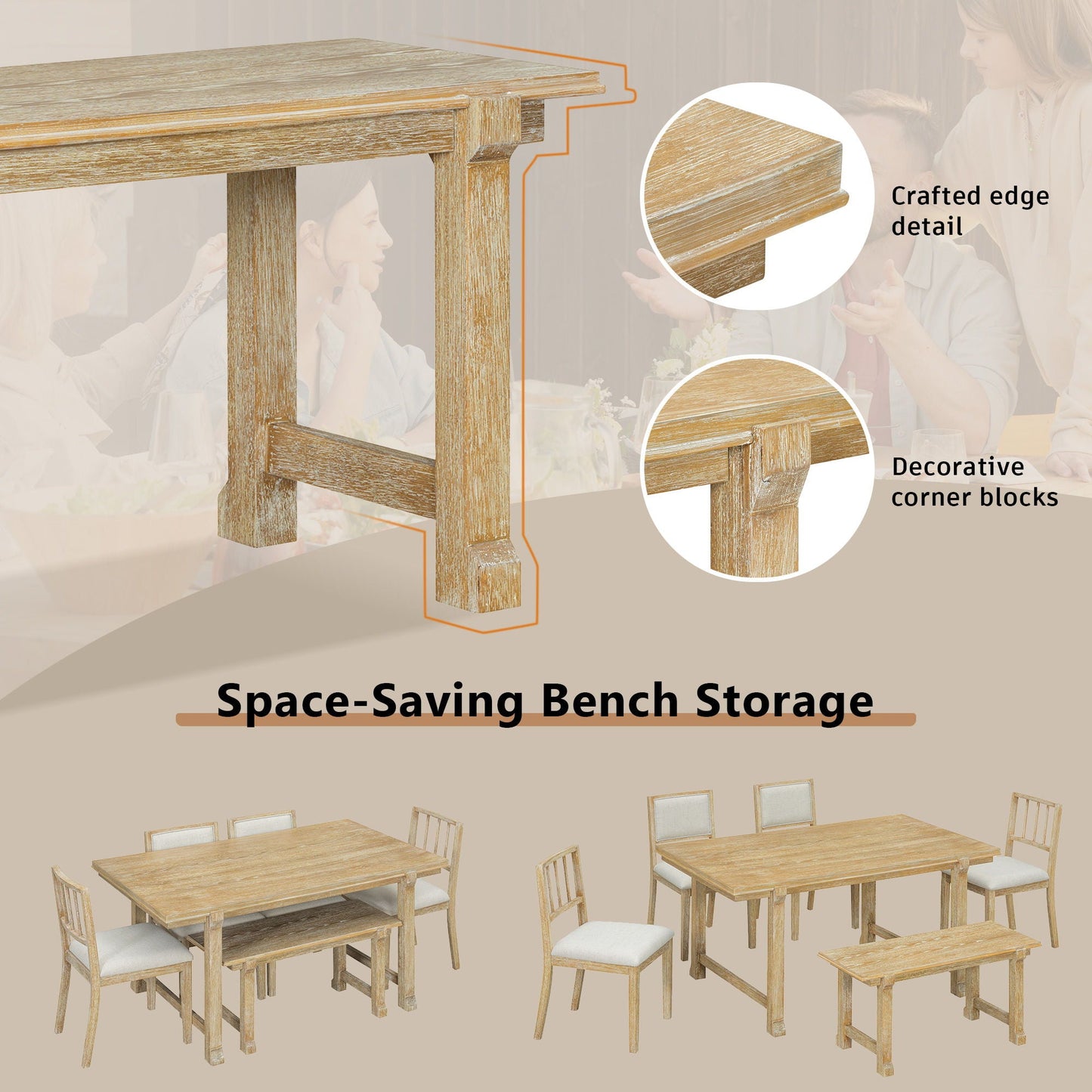 Rubber Wood Six Piece Kitchen and Dining Set