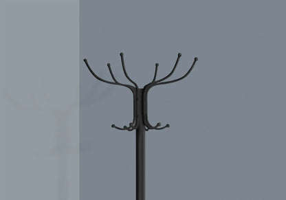 Coat rack hall tree freestanding with 12 curved black metal hooks and umbrella holder on Tampa Home & Garden Store