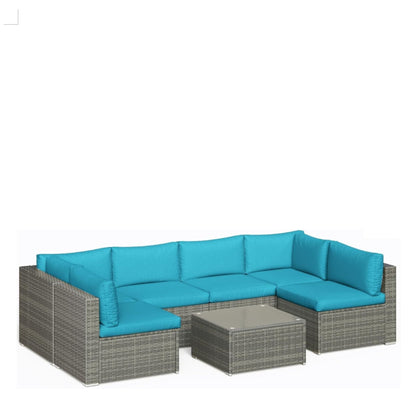 Modern Patio Set With Coffee Table, 2-Piece Outdoor Sets, teal cushions, wicker by HouseOfZazla on Tampa Home & Garden Store