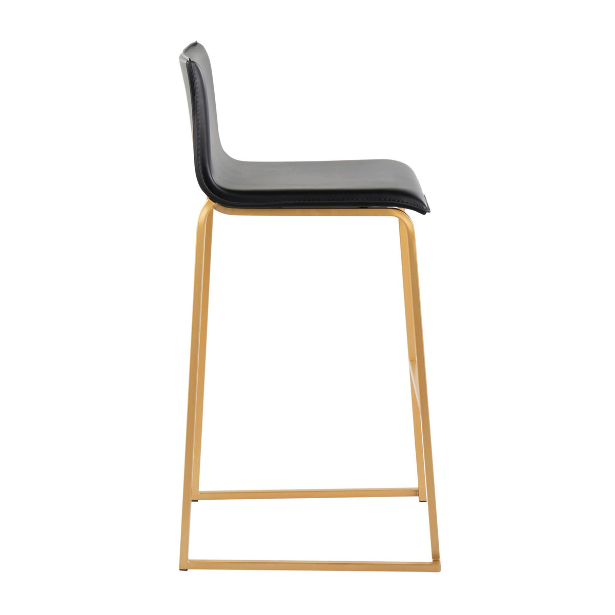Contemporary upholstered barstool with gray seat and curved back, gold metal base on Tampa Home & Garden Store