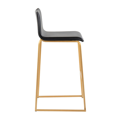 Contemporary upholstered barstool with gray seat and curved back, gold metal base on Tampa Home & Garden Store