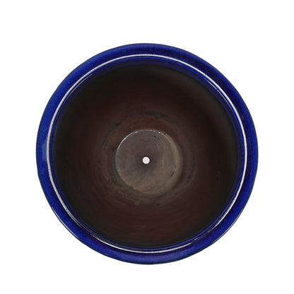 Ceramic flowerpot blue glazed planter with brown interior, HouseOfZazla on Tampa Home & Garden Store
