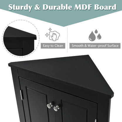 Black triangle bathroom storage cabinet with doors and metal knobs by Unique Piece Furniture on Tampa Home & Garden Store