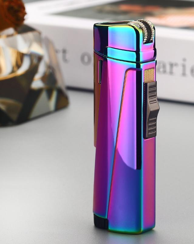 Stevvex three-torch turbo lighter with iridescent rainbow metal finish for cigarettes on Tampa Home & Garden Store