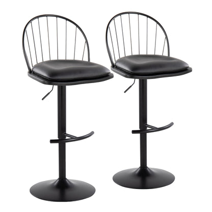 Farmhouse adjustable-height barstool set with swivel; pair of black metal stools with padded seats on Tampa Home & Garden Store