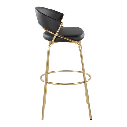 Contemporary black swivel barstool with rounded footrest and gold-tone metal frame on Tampa Home & Garden Store