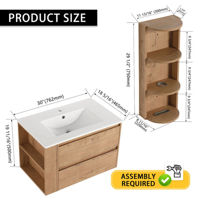 Modern wall-mounted wooden vanity with ceramic sink and open storage rack by HouseOfZazla on Tampa Home & Garden Store