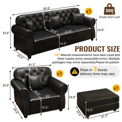 Upholstered Sofa with Nailhead and Ottoman