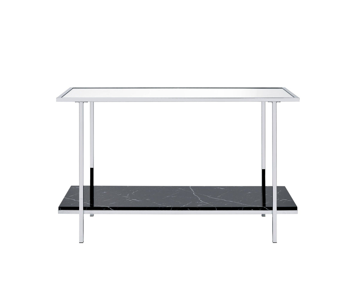 Mirrored faux marble top console table with metal frame and black marble shelf HouseOfZazla on Tampa Home & Garden Store