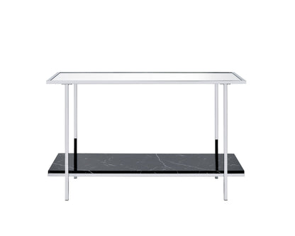 Mirrored faux marble top console table with metal frame and black marble shelf HouseOfZazla on Tampa Home & Garden Store