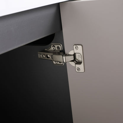 Freestanding Bathroom Vanity with Soft Close by HouseOfZazla hinge close-up on gray cabinet on Tampa Home & Garden Store