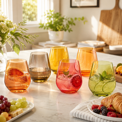 Fortuna Set Of Six Clear Stemless Wine Glasses
