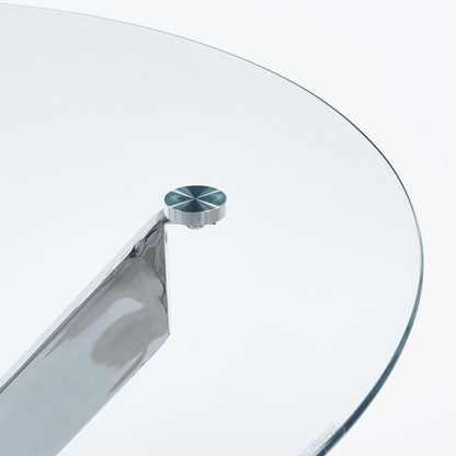 Modern Glass Dining Table with Metal Cross Legs