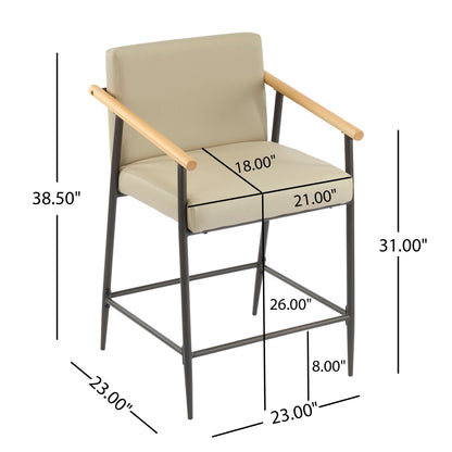 Mid-century modern counter stool with khaki cushions and wood arms by HouseOfZazla on Tampa Home & Garden Store