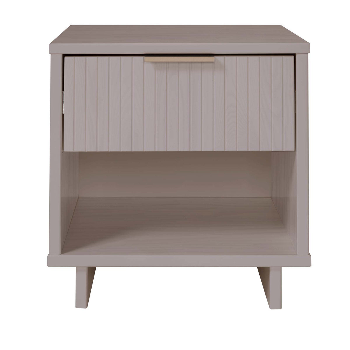 Granville nightstand with 1 drawer, solid wood, taupe finish, mid-century legs on Tampa Home & Garden Store