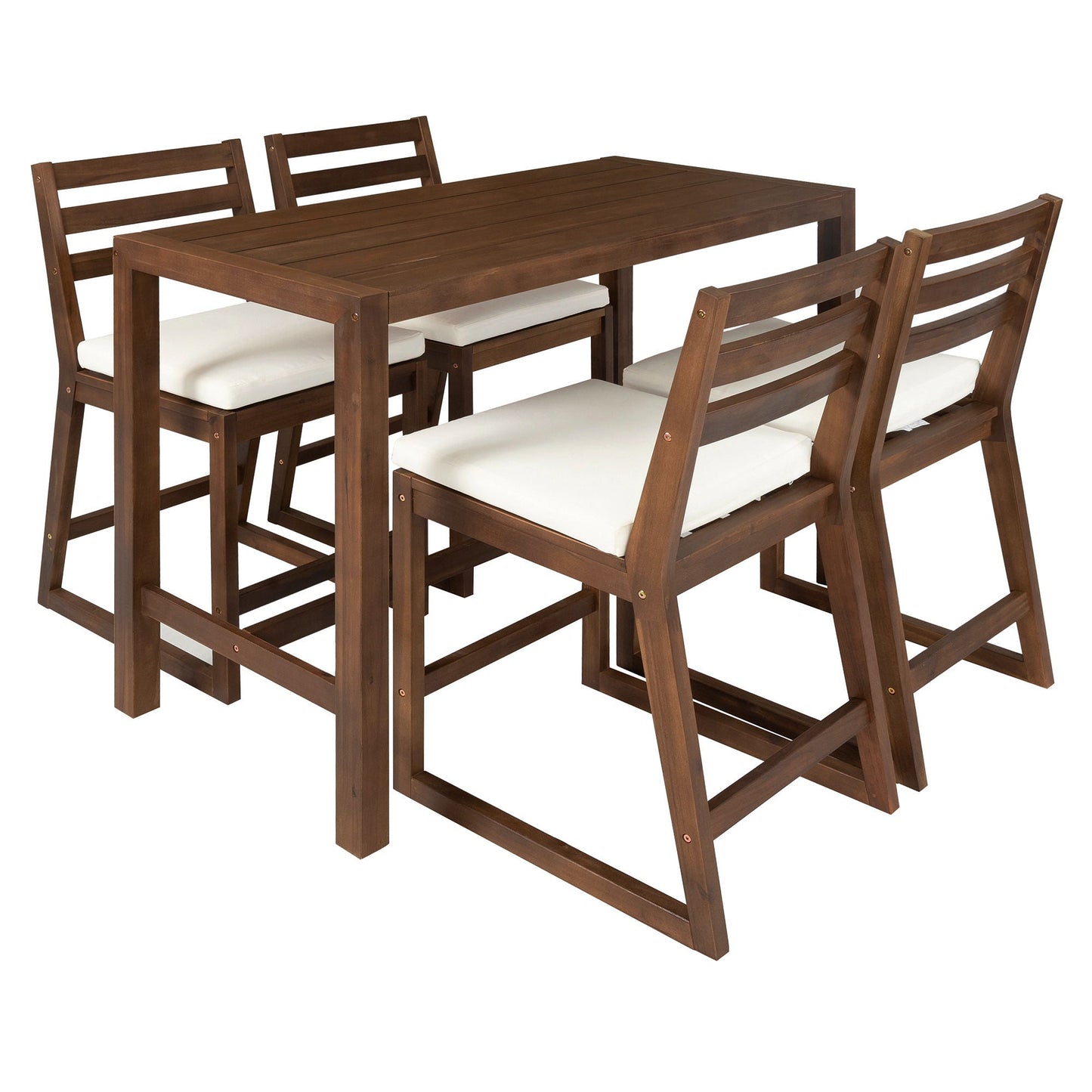 Patio Bar Set With Ergonomic Chairs 5-piece brown wood set with white cushions HouseOfZazla on Tampa Home & Garden Store
