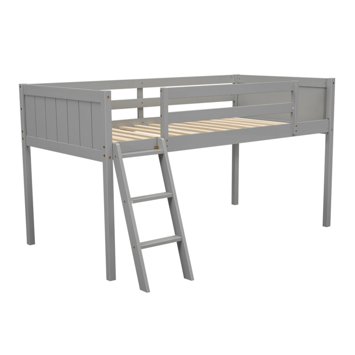 Low loft bed with adjustable ladder in gray finish and slatted base on Tampa Home & Garden Store