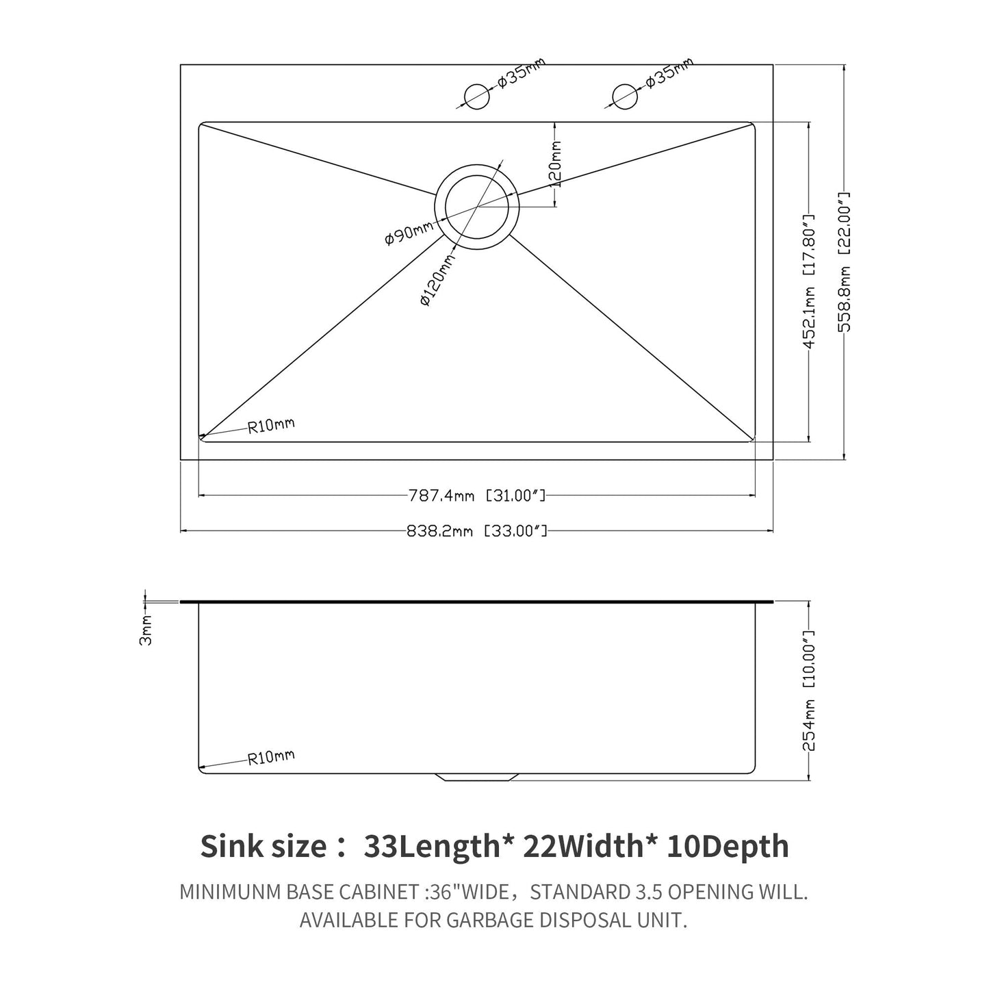 Topmount Sink 16 Gauge and Single Bowl Steel