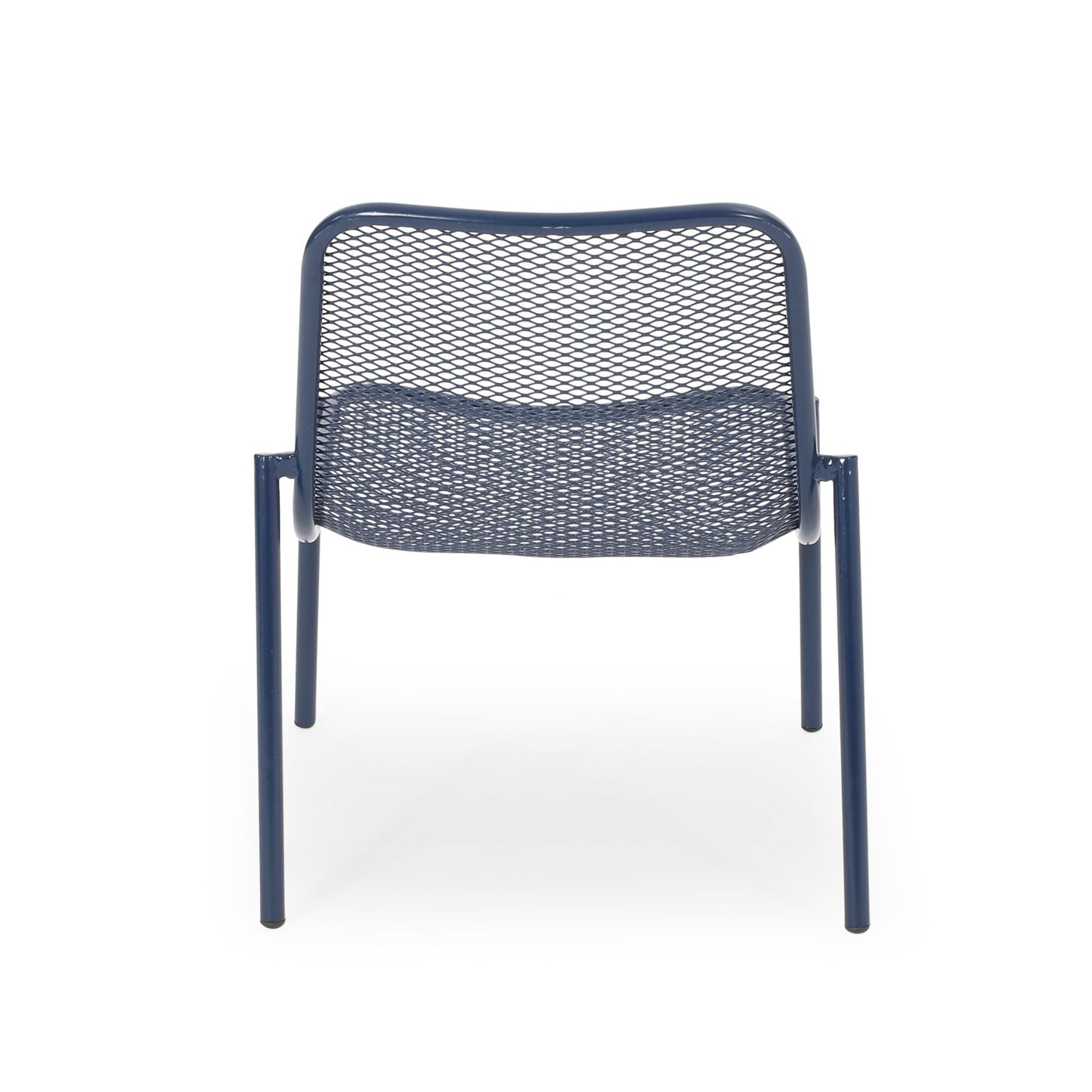Kincaid Stackable Iron Chair armless outdoor chair in navy metal with mesh back on Tampa Home & Garden Store