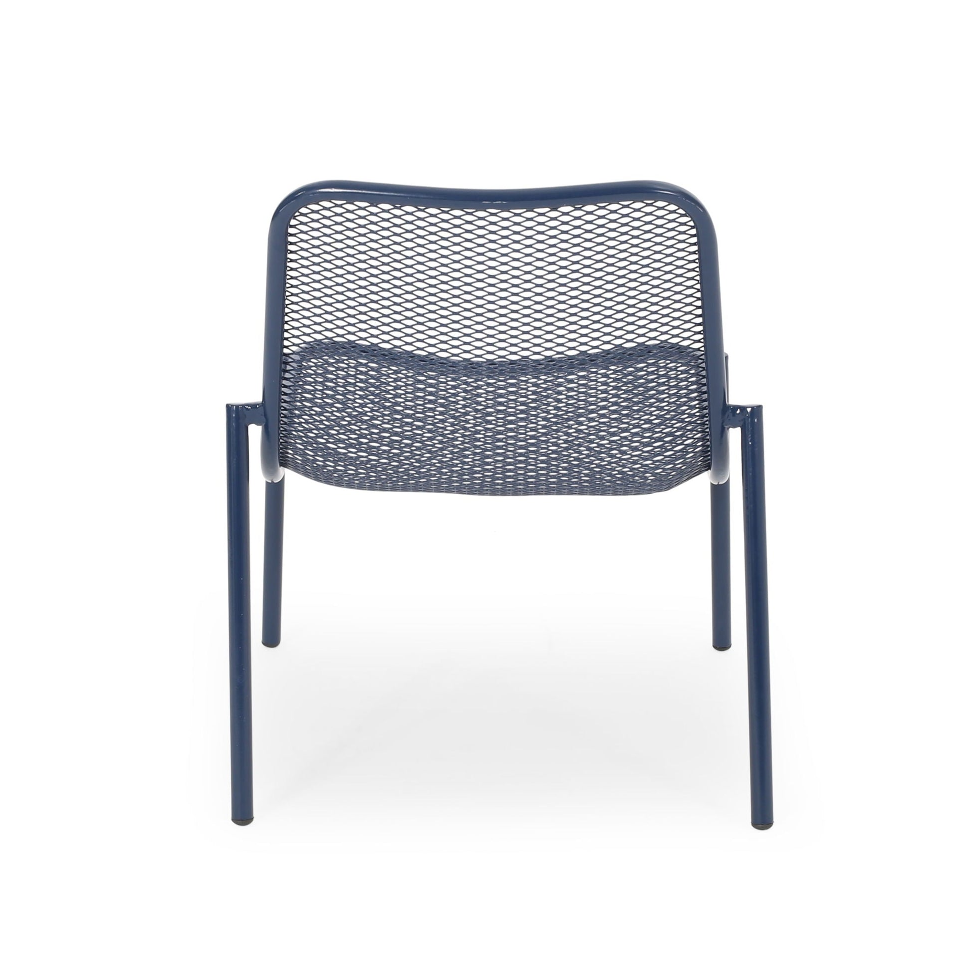 Kincaid Stackable Iron Chair armless outdoor chair in navy metal with mesh back on Tampa Home & Garden Store