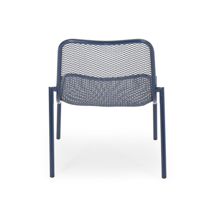 Kincaid Stackable Iron Chair armless outdoor chair in navy metal with mesh back on Tampa Home & Garden Store