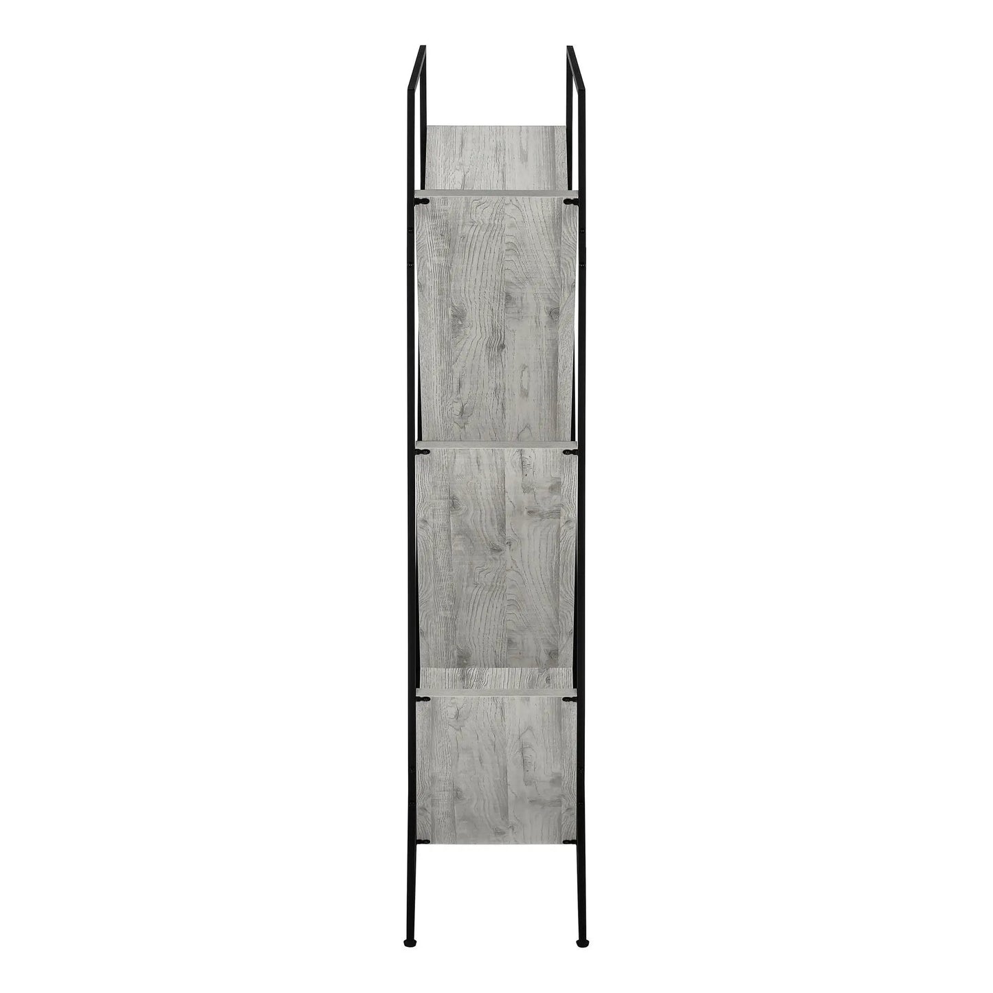 3-tier etagere bookshelf with black metal frame and light gray wood panels on Tampa Home & Garden Store