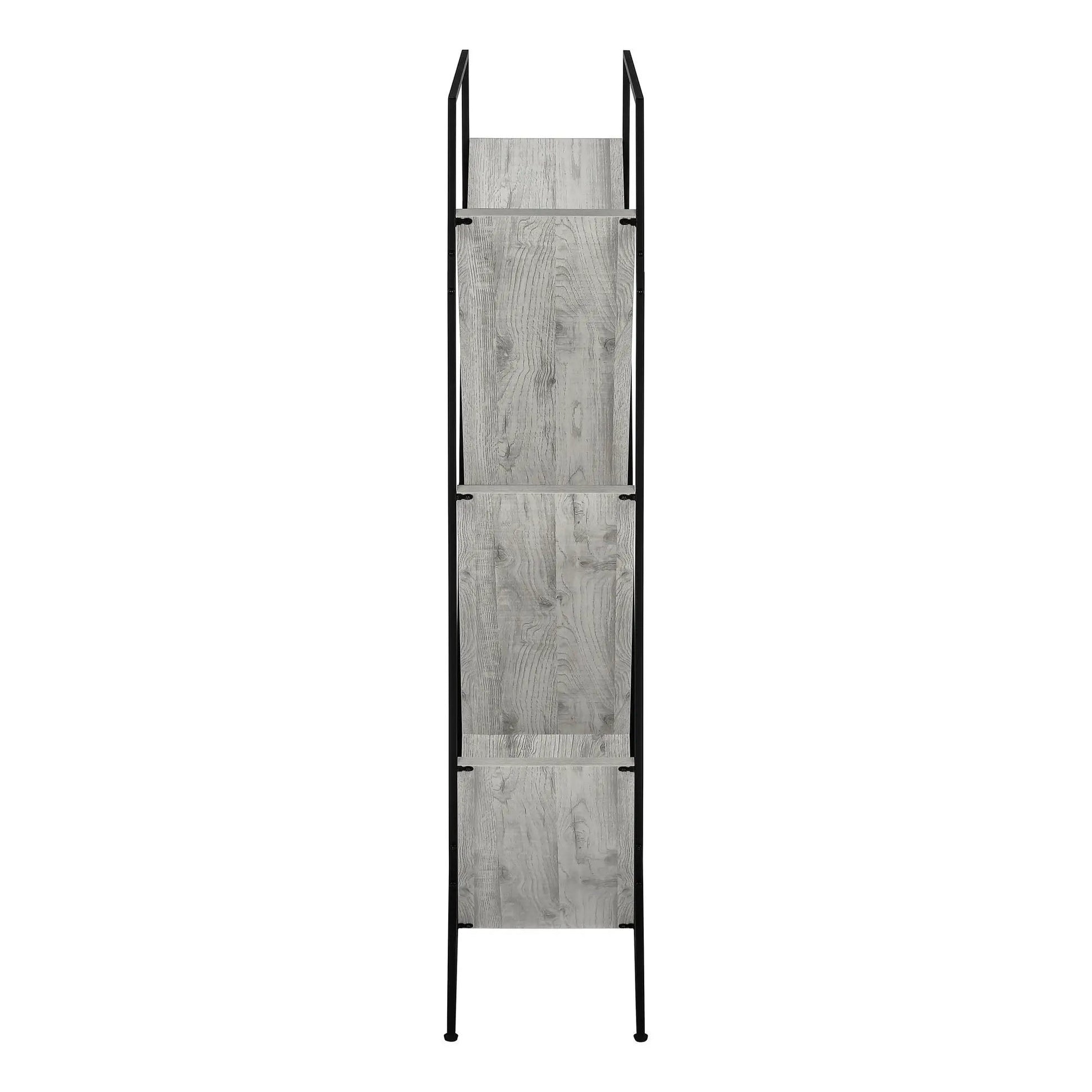 3-tier etagere bookshelf with black metal frame and light gray wood panels on Tampa Home & Garden Store