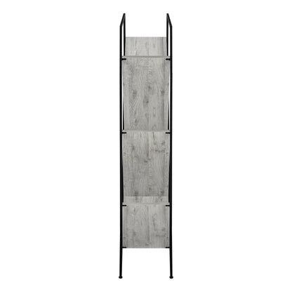 3-tier etagere bookshelf with black metal frame and light gray wood panels on Tampa Home & Garden Store