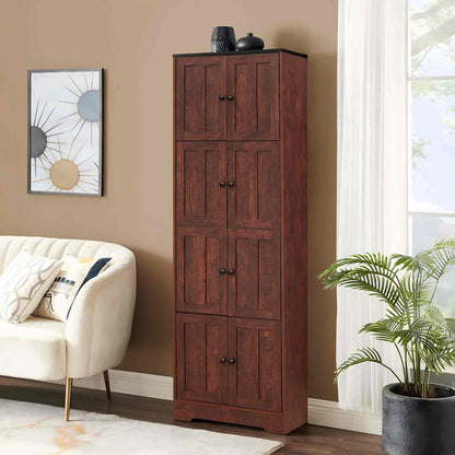 Tall storage cabinet in dark wood finish with 8 doors and 4 shelves on Tampa Home & Garden Store