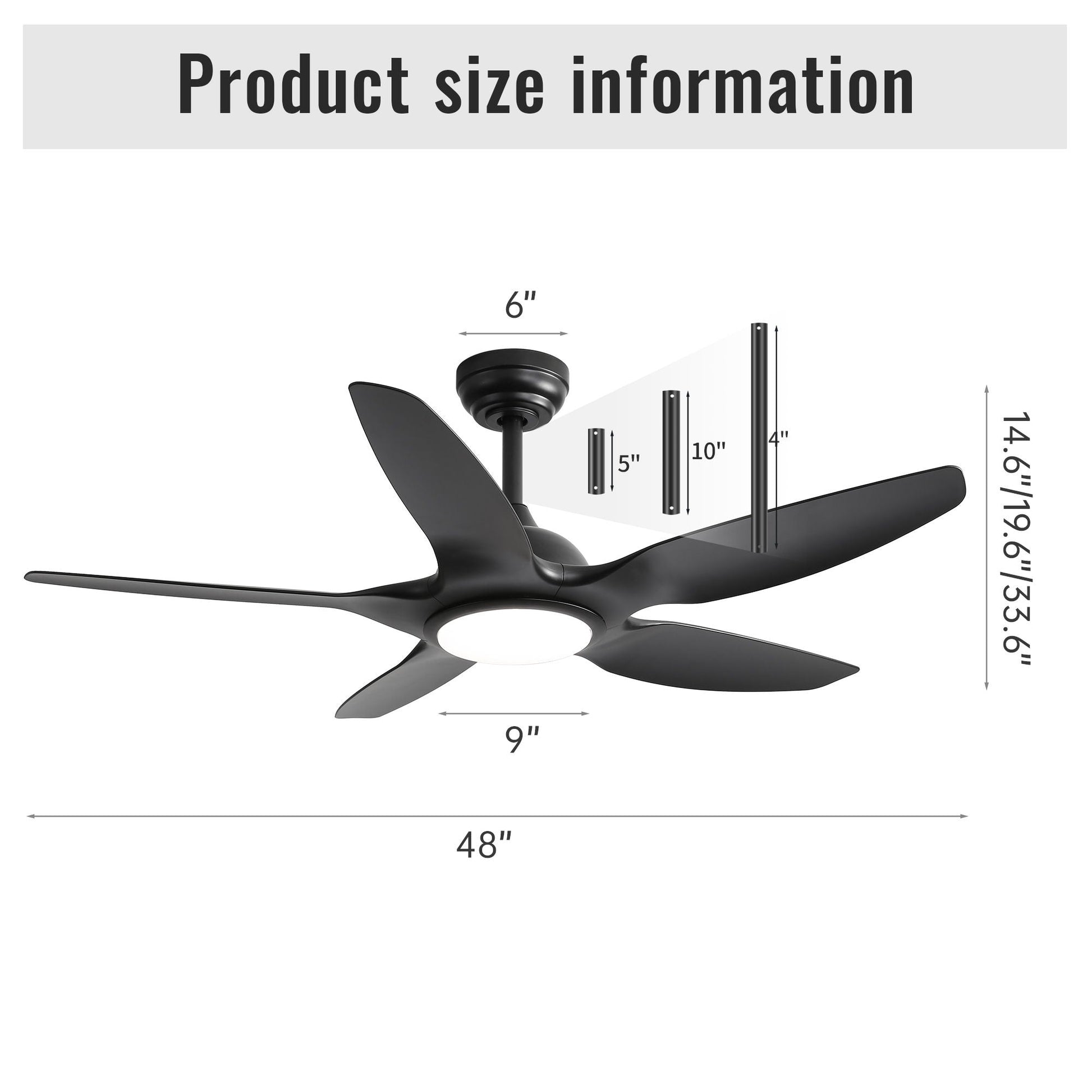 Ceiling fan HouseOfZazla black with dimmable LED light, remote, DC motor, 5 blades on Tampa Home & Garden Store
