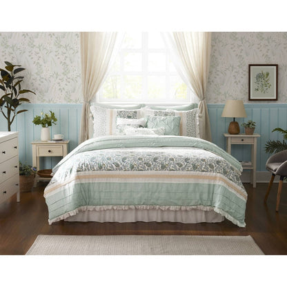 9 Piece Cotton Percale Aqua Comforter Set HouseOfZazla; aqua/white bedding with floral accents on Tampa Home & Garden Store
