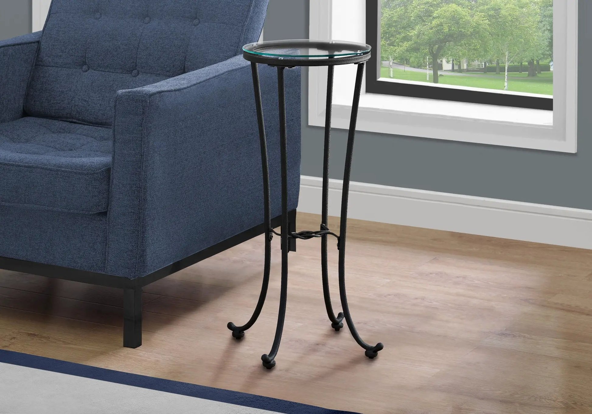 Accent Side Table round glass top black metal frame with curved legs by Unique Piece Furniture on Tampa Home & Garden Store
