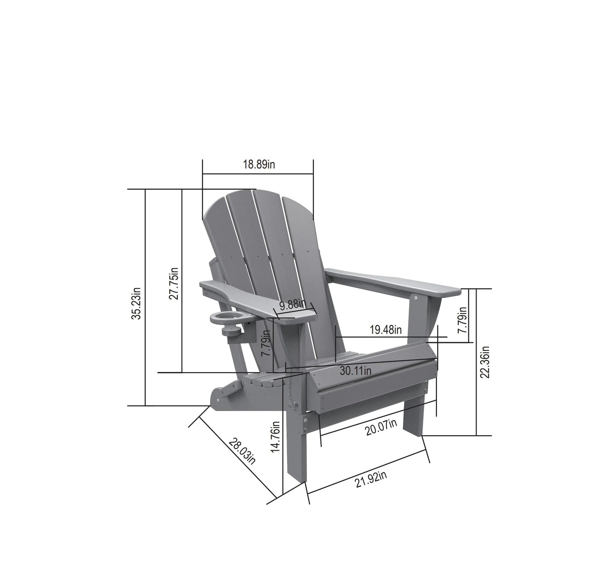 Folding Adirondack chair with side table 3-piece set in gray by HouseOfZazla, outdoor furniture on Tampa Home & Garden Store