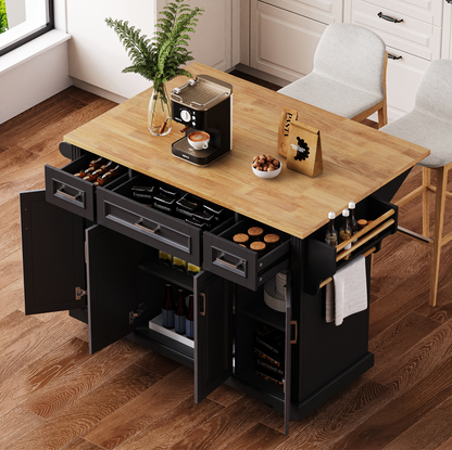 Large 54 Inch Kitchen Island and Rubber Wood